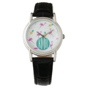 Reloj De Pulsera Neon Flamingos   Monograma