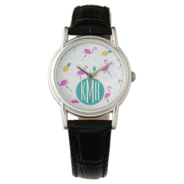 Reloj De Pulsera Neon Flamingos | Monograma (Anverso)