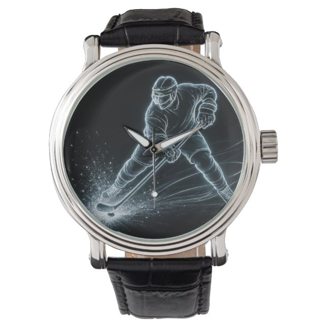 Reloj De Pulsera Neon Hockey Player On Ice (Anverso)