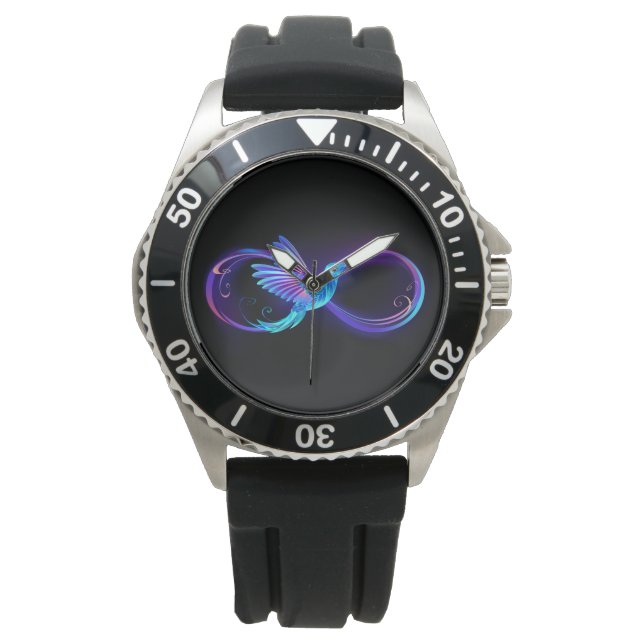 Reloj De Pulsera Neon Infinity Symbol with Glowing Hummingbird (Anverso)
