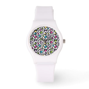 Reloj De Pulsera Neon Leopard Print Silicone Watch