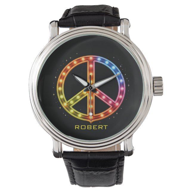 Reloj De Pulsera Neon Lights Peace Sign Unisex (Anverso)
