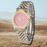 Reloj De Pulsera Neon Purple Yellow Check Checkerboard Vintage<br><div class="desc">Tablero de ajedrez blanco y negro de color morado y amarillo</div>