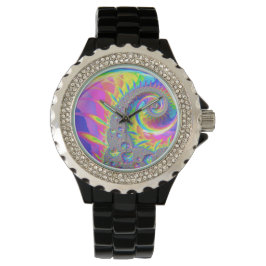 Reloj De Pulsera Neon Rainbow Spiral Fractal Resumen Arte Digital