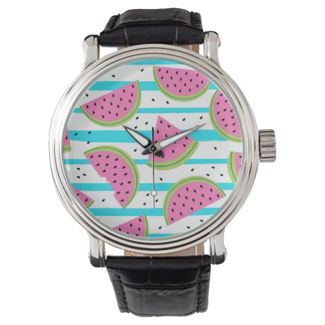 Reloj De Pulsera Neon Watermelon on Stripes Pattern (Anverso)