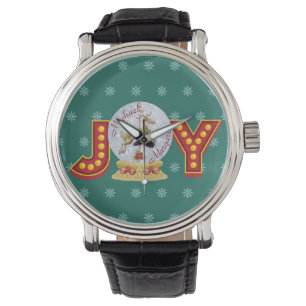 Reloj De Pulsera Nevada vintage de Navidad globo de renos copos de