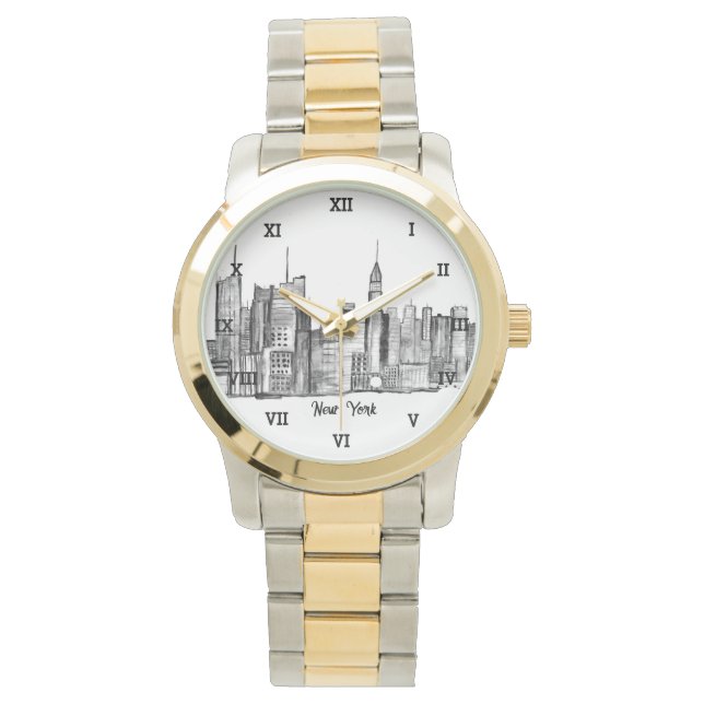 Reloj De Pulsera New York City Black Modern Skyline Travel NYC (Anverso)
