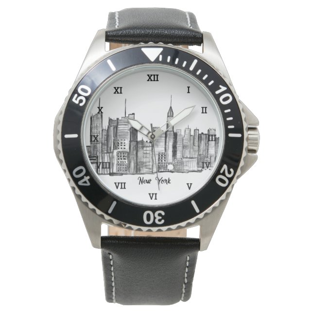 Reloj De Pulsera New York City Black Modern Skyline Travel NYC (Anverso)