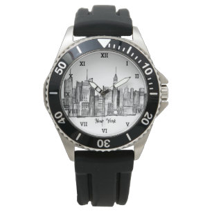 Reloj De Pulsera New York City Black Modern Skyline Travel NYC Watc