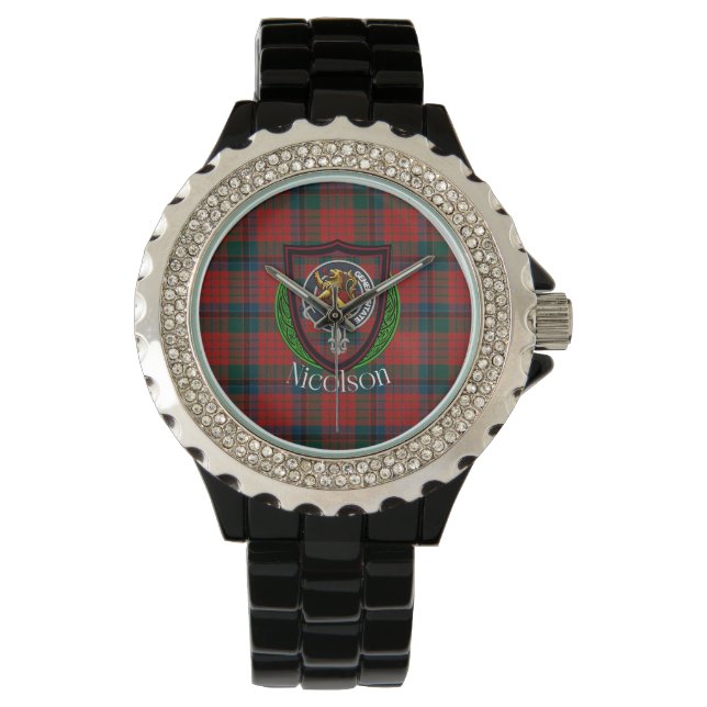 Reloj De Pulsera Nicolson Scottish Clan Tartan & Crest (Anverso)