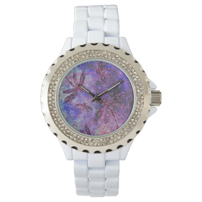 Reloj De Pulsera Niebla morada de la libélula (Anverso)