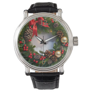 Reloj De Pulsera Nieve de cinta roja de pino rojo para los navidade