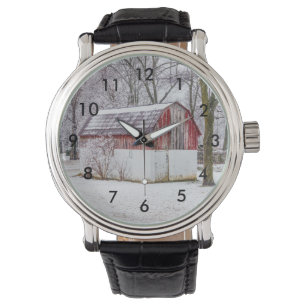 Reloj De Pulsera Nieve en el granero rojo