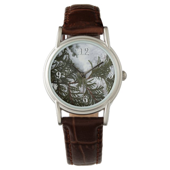 Reloj De Pulsera Nieve en ramas verdes (Anverso)