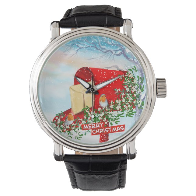 Reloj De Pulsera Nieve Navidades De Invierno Aves Y Hombres De La C (Anverso)