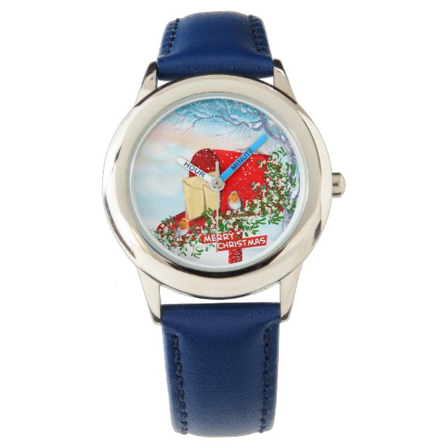 Reloj De Pulsera Nieve Navidades De Invierno Aves Y Niños De La Caj (Anverso)