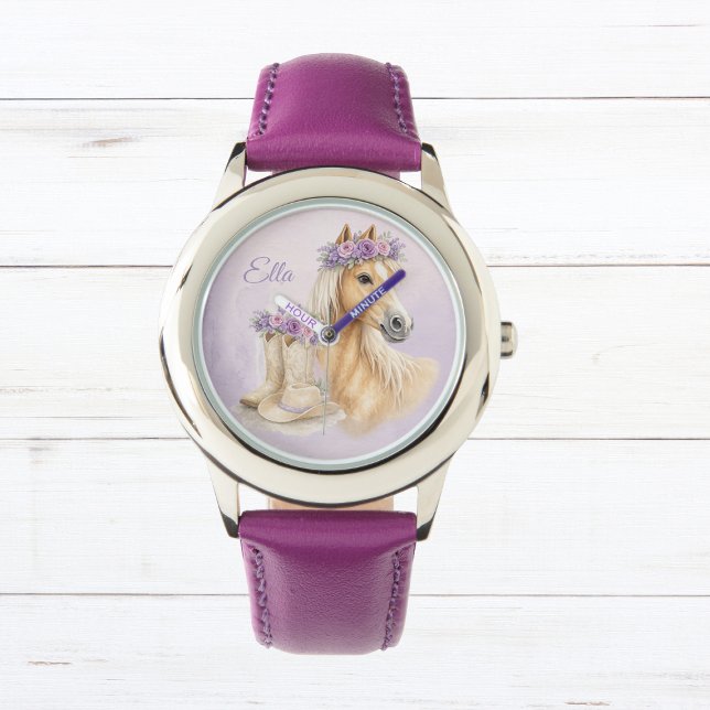 Reloj De Pulsera Niña Caballo Floral Púrpura (Subido por el creador)
