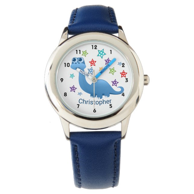 Reloj De Pulsera Niña de dinosaurio azul (Anverso)
