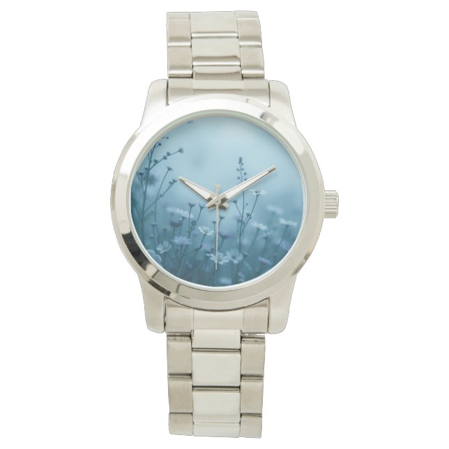 Reloj De Pulsera Niña de flores pequeñas azul oxidado (Anverso)