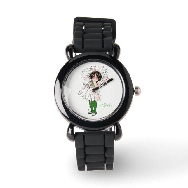 Reloj De Pulsera Niña divertida con flores de margarita (Anverso)