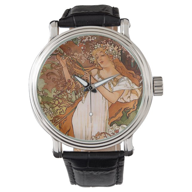 Reloj De Pulsera Niña flor por Alphonse Mucha (Anverso)