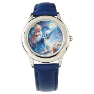 Reloj De Pulsera Niña Soñadora de Estrellas Acuarela