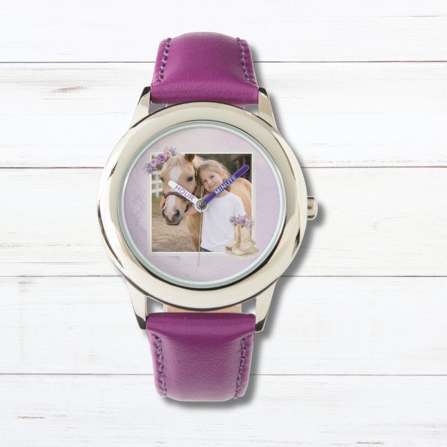 Reloj De Pulsera Niñas Caballo Floral Púrpura (Subido por el creador)
