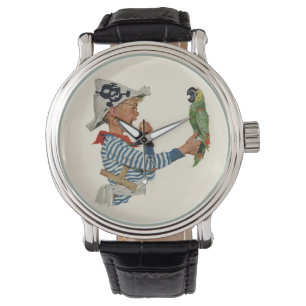 Reloj De Pulsera Niño Antiguo, Niño Jugando Loro Pirata
