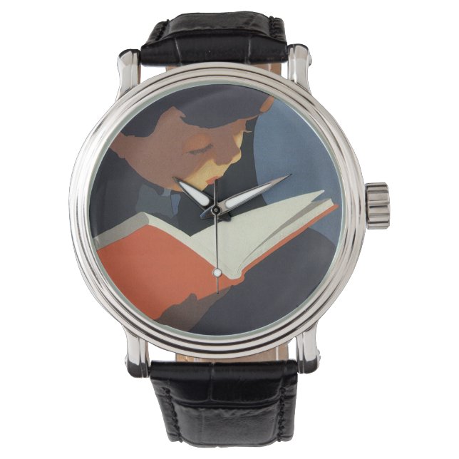 Reloj De Pulsera Niño de la época leyendo un libro de la biblioteca (Anverso)
