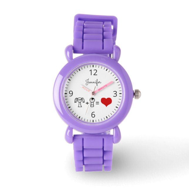 Reloj De Pulsera Niño y chica adoran doodle nombre rojo (Anverso)