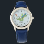 Reloj De Pulsera Niños adorables Personalizados de Dragón Verde y n<br><div class="desc">Este lindo reloj azul y moderno para niños presenta un adorable dragón verde y tiene espacio para que le agregues el nombre de tus hijos. Con números claros y fácilmente legibles, este 'primer' reloj es genial para niños o niños recién empezando a aprender el tiempo. ¡El diseño de temática dragón...</div>