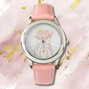 Reloj De Pulsera Niños Arcoíris Rosa Lindo