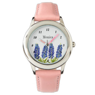 Reloj De Pulsera Niños Bluebonnets Texas Flores Nombre rosa