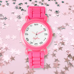 Reloj De Pulsera Niños Chicas Moda moderna Monograma con nombre per<br><div class="desc">Personalizado, personalizado, los niños chicas divertido, moderno y elegante moda moderna de moda correa de silicona rosa, funda plástico, reloj de pulsera. Simplemente escriba el nombre, al personalizar. Adelante, crea una maravillosa personalizado que vigila a la pequeña princesa en tu vida - hija, hermana, sobrina, nieta, nieta, ahijada, hijastra. Hace...</div>