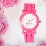 Reloj De Pulsera Niños Chicas Monograma de nombre personalizado ros<br><div class="desc">Personalizado, personalizado, chicas de niños adorable bonito moda fresca correa de silicona rosa chica, funda plástico, reloj de pulsera. Simplemente escriba el nombre, al personalizar. Adelante, crea una maravillosa personalizado que vigila a la pequeña princesa en tu vida - hija, hermana, sobrina, nieta, nieta, ahijada, hijastra. Hace un gran regalo...</div>