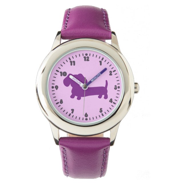Reloj De Pulsera Niños Chicas Purple Dachshund tiempo de aprendizaj (Anverso)