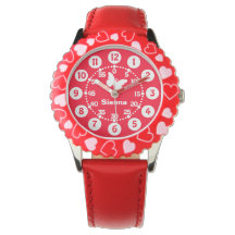 Niños chicas rojos y blancos añaden su nombre relo