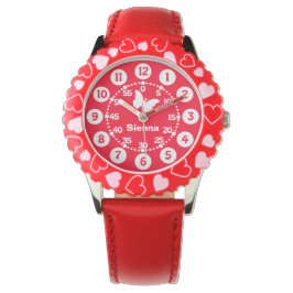 Reloj De Pulsera Niños chicas rojos y blancos añaden su nombre relo