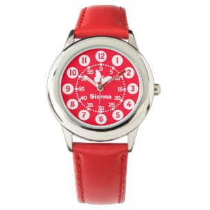 Reloj De Pulsera Niños chicas rojos y blancos añaden su nombre relo