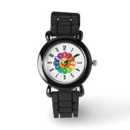 Reloj De Pulsera Niños con flores de arcoiris PickleKids™ Black Wat