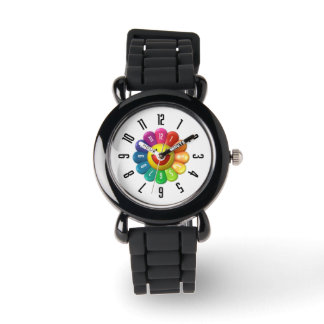 Reloj De Pulsera Niños con flores de arcoiris PickleKids™ Black Wat