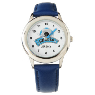 Reloj De Pulsera Niños con fútbol azul personalizado