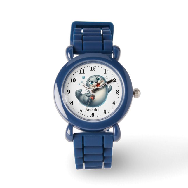 Reloj De Pulsera Niños cortos unisex sello añadir nombre (Anverso)