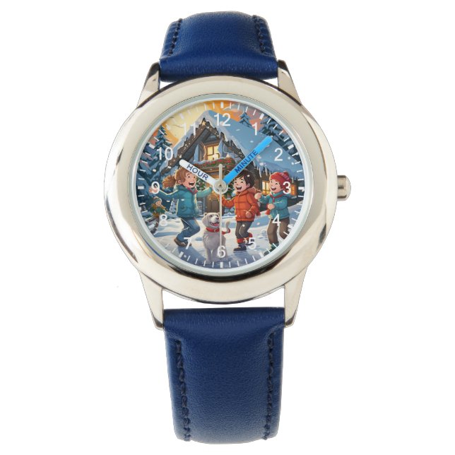 Reloj De Pulsera Niños Cute Blue Kids Personalizado Winter Snow Gif (Anverso)