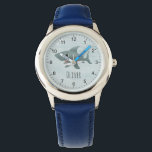 Reloj De Pulsera Niños Cute Blue Ocean Shark Kids<br><div class="desc">Este lindo y moderno diseño de relojes para niños presenta un personalizado de tiburones azules,  con burbujas y olas. El reloj puede ser personalizado con el nombre de tu hijo. El regalo perfecto para los niños con temática oceánica,  perfecto para los más pequeños.</div>