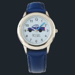 Reloj De Pulsera Niños Cute Blue Pickup Truck Car con niños de nomb<br><div class="desc">Este lindo diseño de relojes para niños presenta un personalizado de camionetas azul oscuro, y puede ser personalizado con el nombre de tu hijo. Perfecto para los amantes de los trinitosos, los coches o los jeep, y genial como primer reloj, con números fácilmente legibles. Visita nuestra tienda para ver otros...</div>