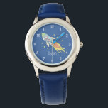 Reloj De Pulsera Niños Cute Blue Rocket Ship Space and Name Kids<br><div class="desc">Este lindo reloj infantil presenta un hermoso y colorido barco de cohetes dibujado a mano en el espacio exterior. Este diseño azul único también cuenta con un lugar para que añadas el nombre de tus hijos. Con números fáciles de leer, este diseño es perfecto para tu bebé o primer reloj...</div>
