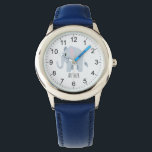 Reloj De Pulsera Niños Cute Elefante Azul y Nombrar Niños<br><div class="desc">Este lindo y moderno reloj de niños cuenta con un personalizado de elefantes azules, y puede ser personalizado con el nombre de sus hijos. Con números claros y fácilmente legibles, este 'primer' reloj es genial para niños o niños recién empezando a aprender el tiempo. ¡El diseño de temática de safari...</div>