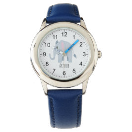 Reloj De Pulsera Niños Cute Elefante Azul y Nombrar Niños