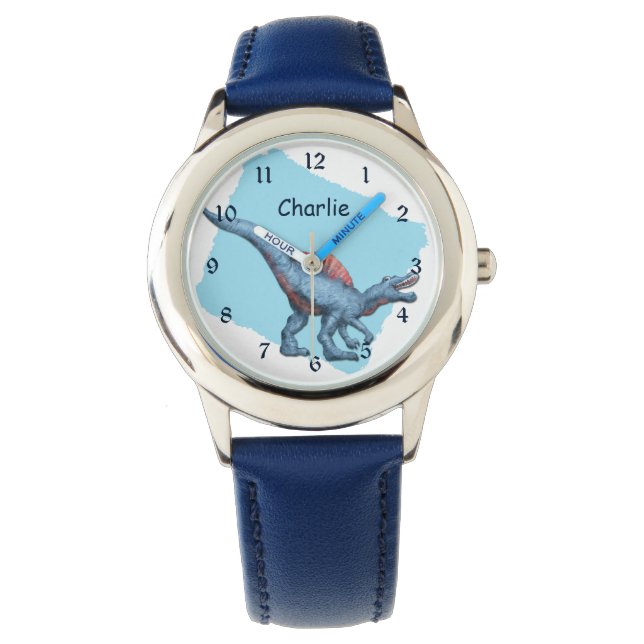 Reloj De Pulsera Niños de dinosaurios azules (Anverso)